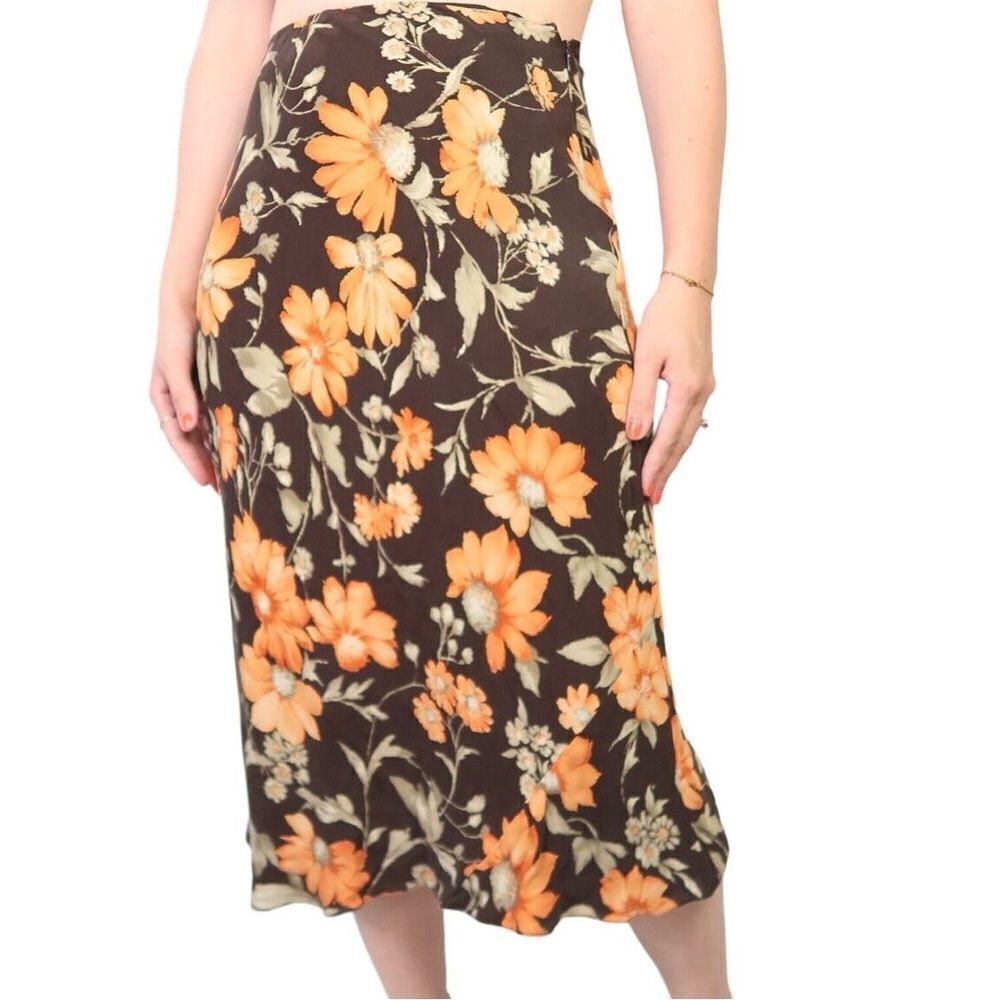 Jones New York Signature Silk Brown/Orange Floral Skirt, Size 2x